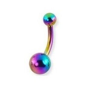 *5/35* Classic Rainbow Stainless Steel Anodized Titanium Belly Button Ring NWT